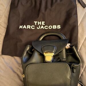 Marc Jacobs Black Leather Mini Backpack with Gold-Tone Hardware